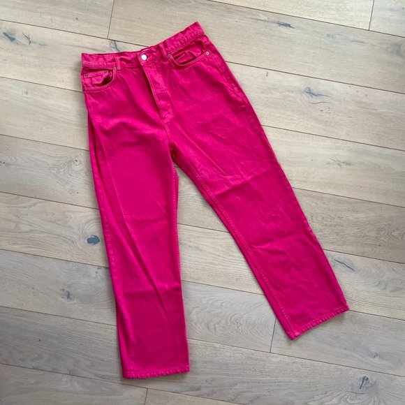 Zara Jeans Zara Fulllength Highrise Wideleg Pink Jeans Poshmark